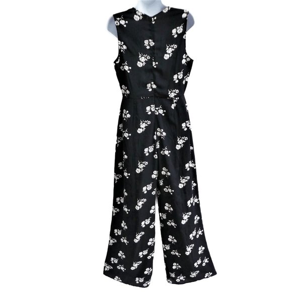 Honey Punch Floral Jumpsuit Plunging Neckline Bust Tie Zip Back Wide Leg S - Picture 3 of 6